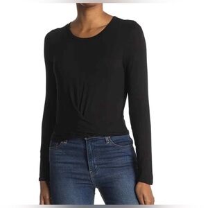 Socialite Women's Crew Neck Twist Front Long Sleeve Tee in black size M